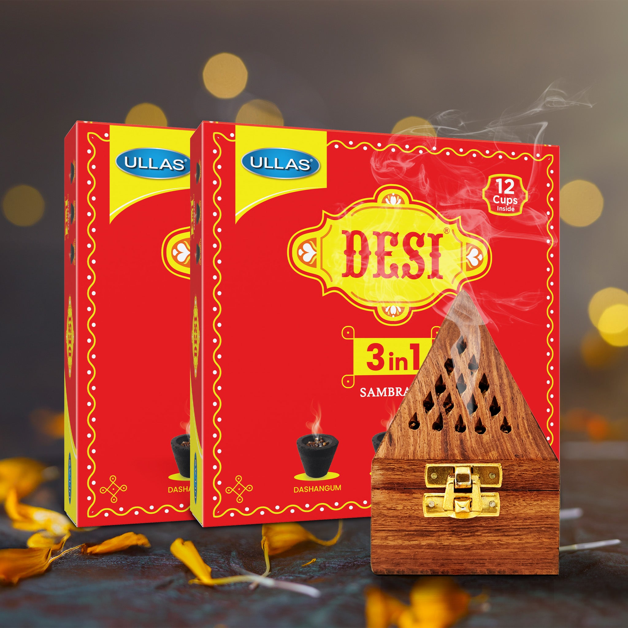 Desi 3 in 1 Sambrani Flat Box Pack of 2 Wi...