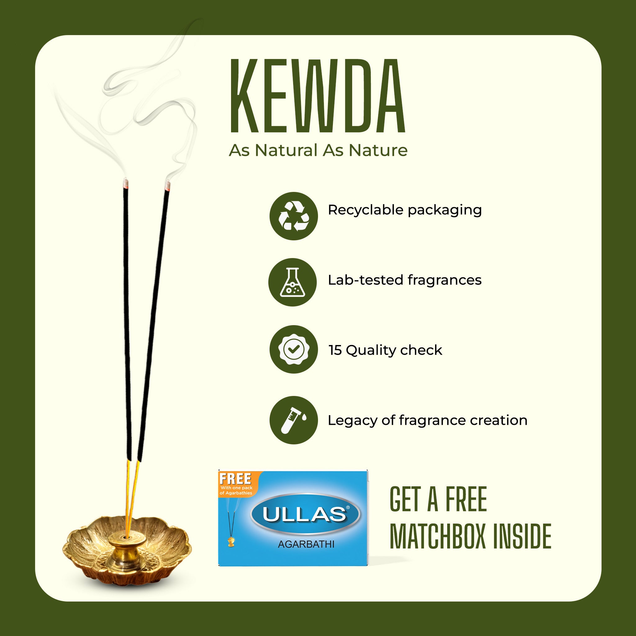 Ullas Vividha Kewda Agarbathi - Incense Sticks with Tropical Fragrance (100g)