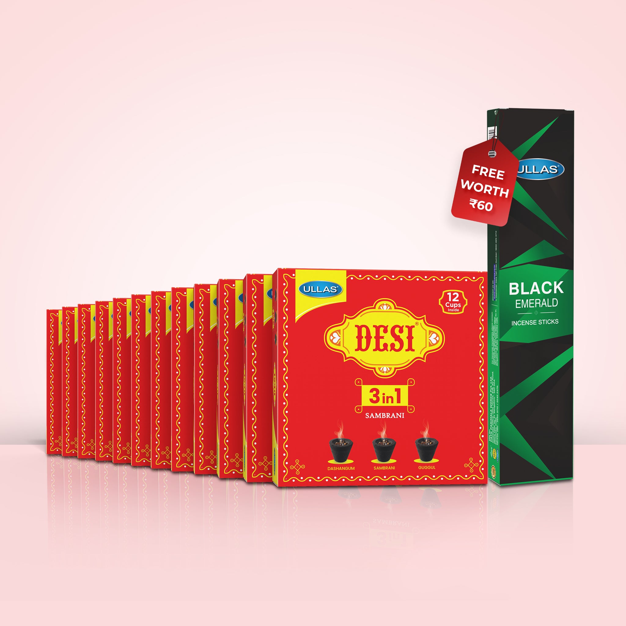 Desi 3 in 1 Sambrani Flat Box Pack of 12