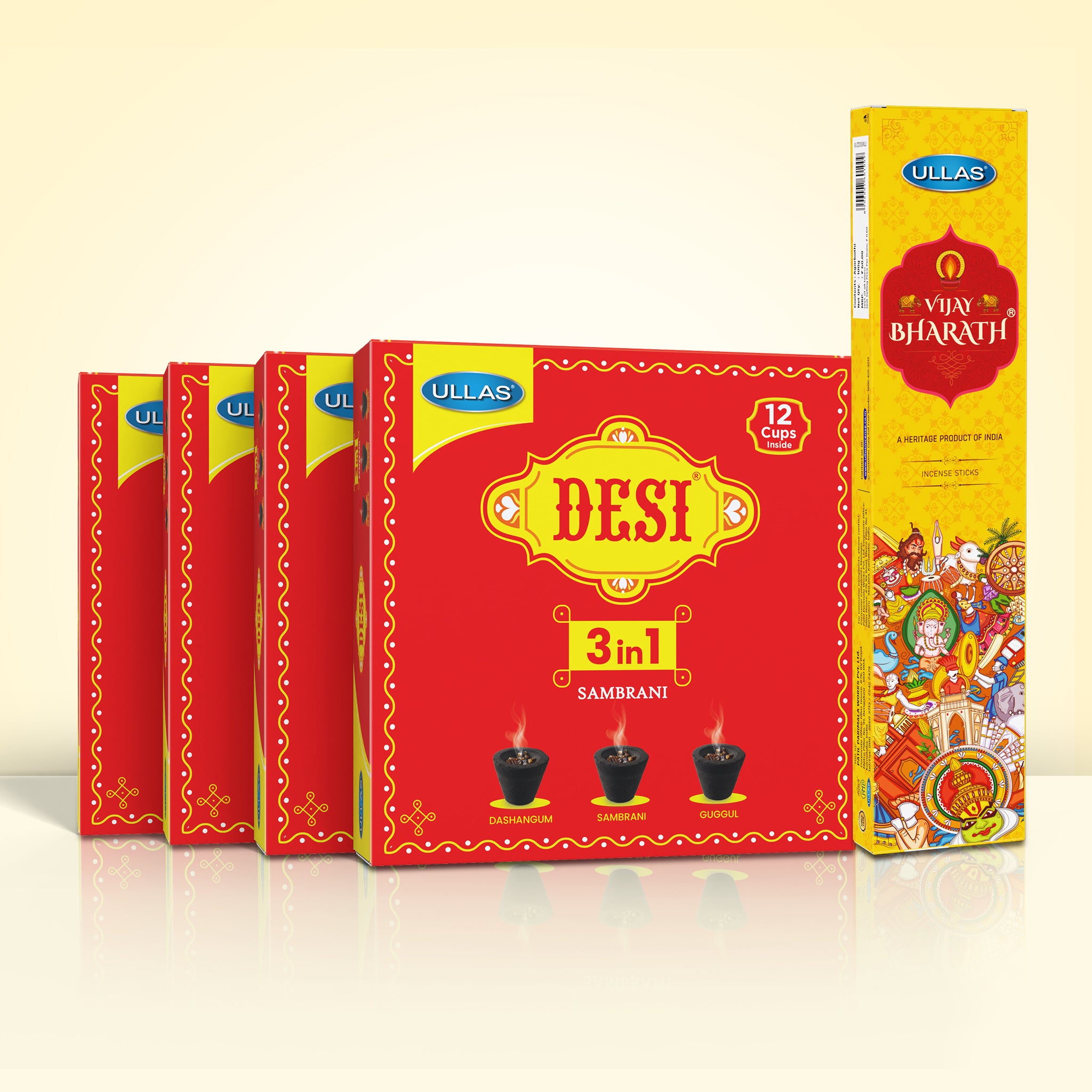 Desi 3 in 1 Sambrani Flat Box Pack of 4 & ...