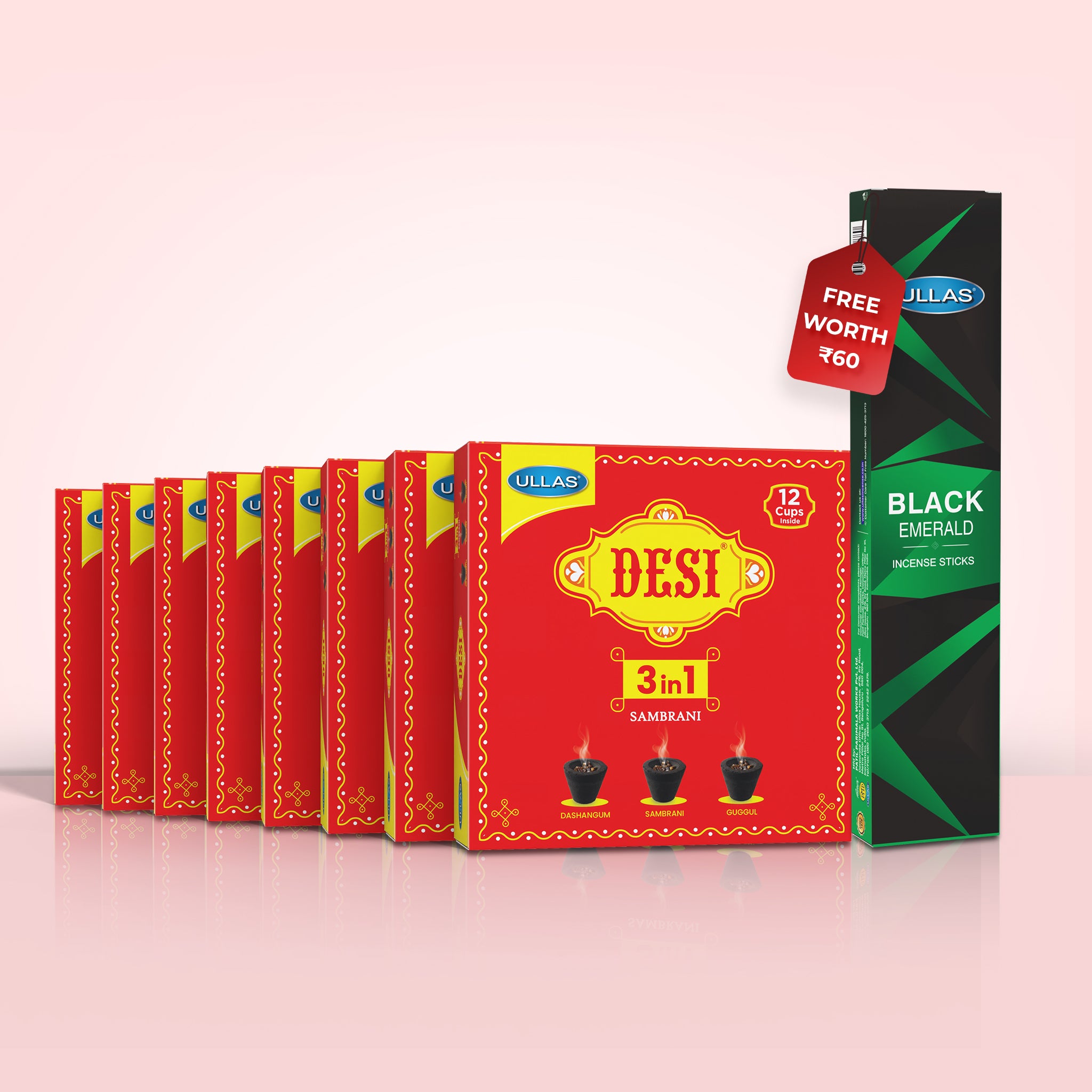 Desi 3 in 1 Sambrani Flat Box Pack of 8