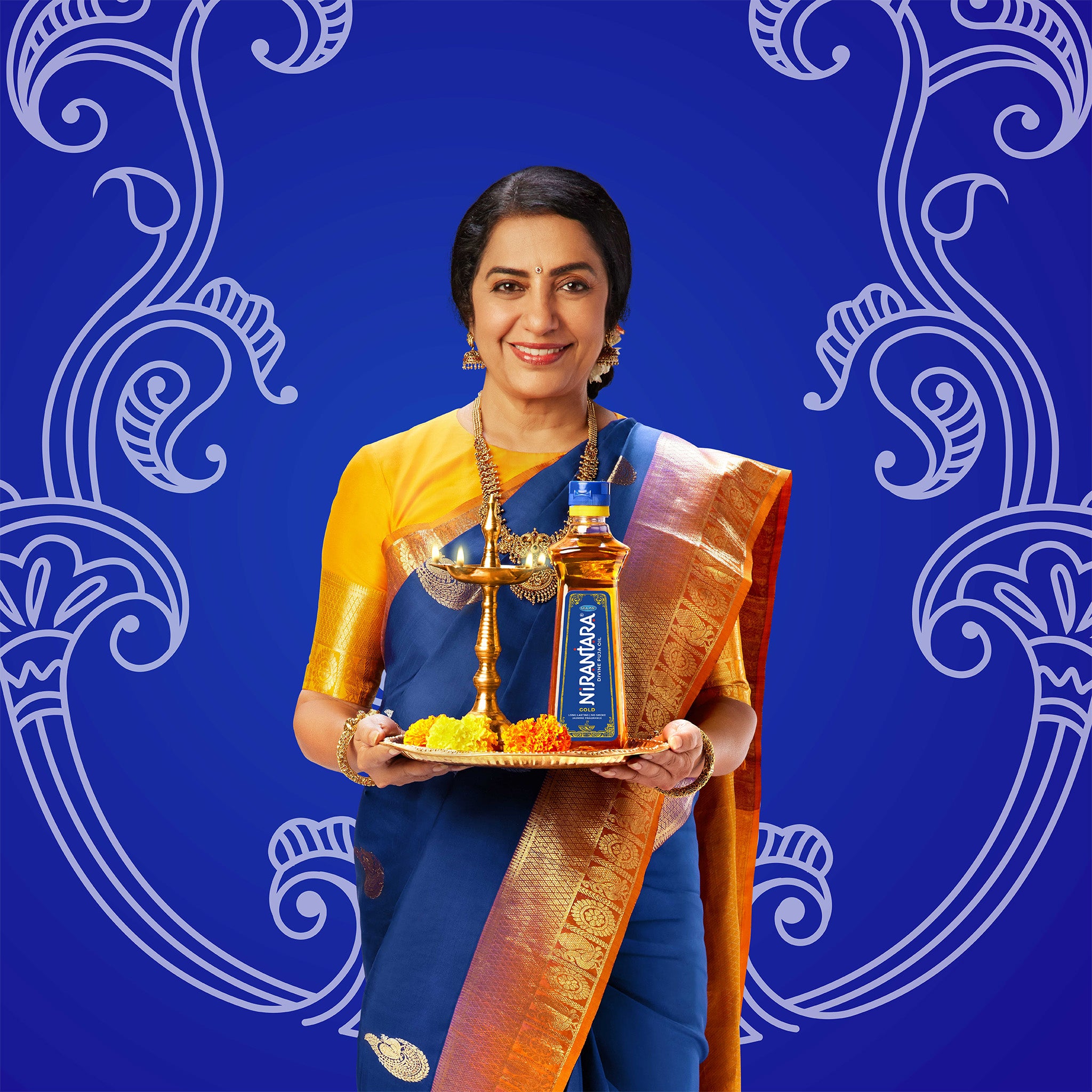 Nirantara Gold Divine Puja Oil 1L- Blend of 5 Puja Oils | Jasmine Fragrance