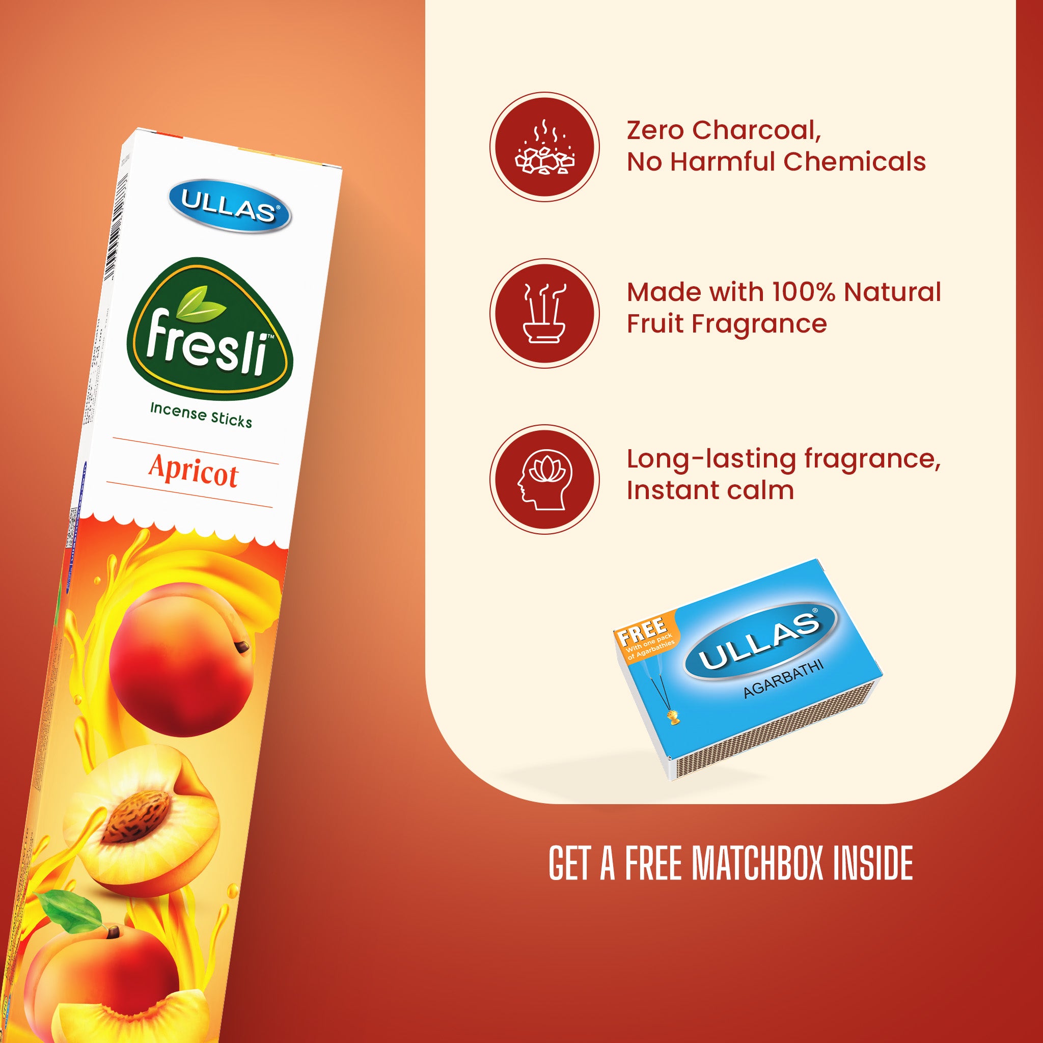 Ullas Fresli Apricot Agarbathi - Incense Sticks with Apricot Fragrance (75g)