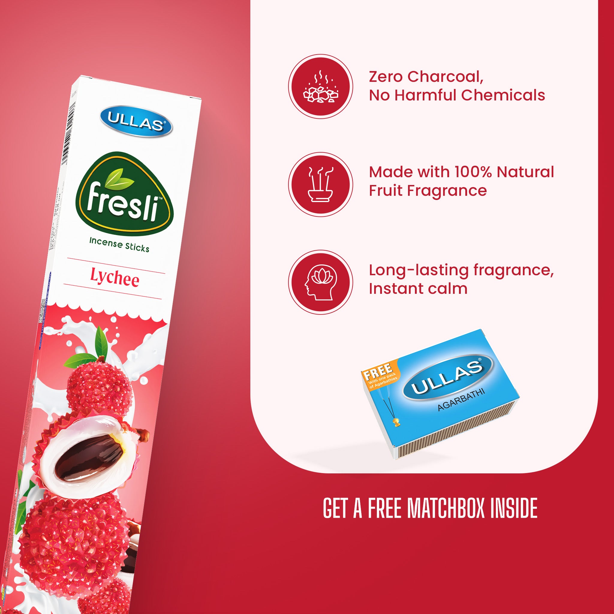 Ullas Fresli Lychee Agarbathi - Incense Sticks with Lychee Fragrance (75g)