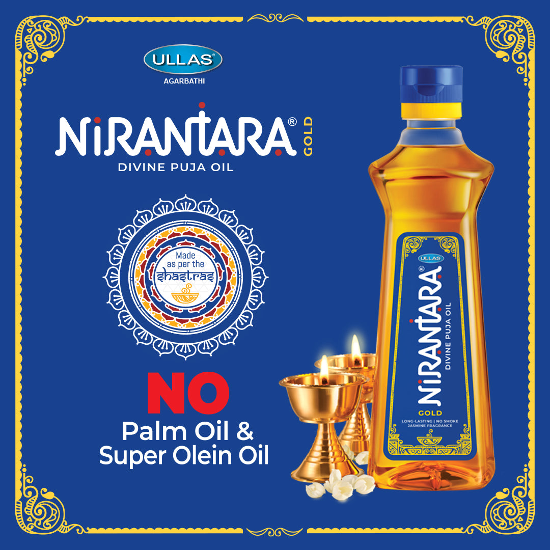 Nirantara Gold Divine Puja Oil | 1L (Pack of 2) | Pooja Made Pure | Jasmine Fragranced Pooja Oil | Blend of 5 Puja Oils