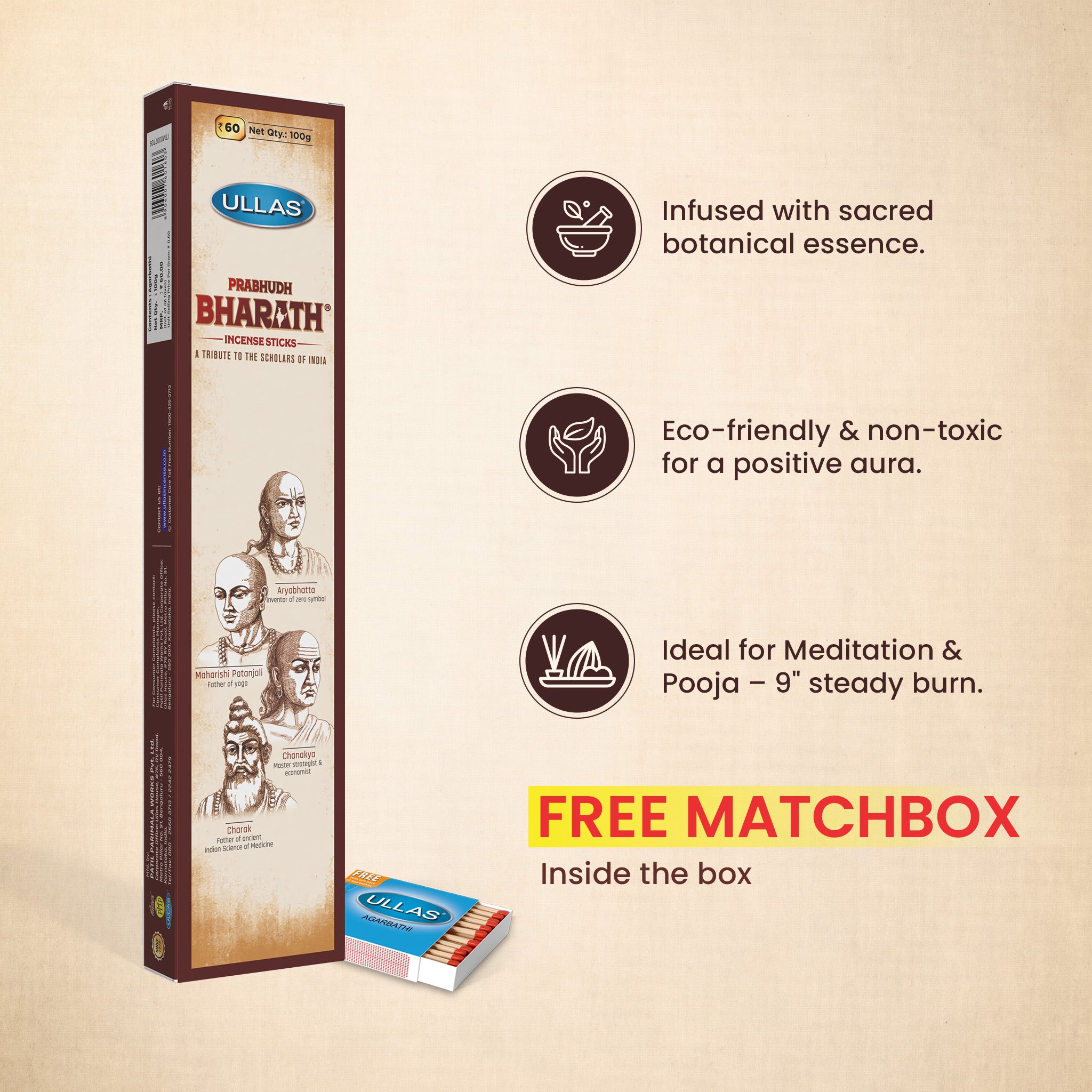 Ullas Prabudh Bharath Agarbathi - Incense Sticks with Citrus Fragrance (100g)