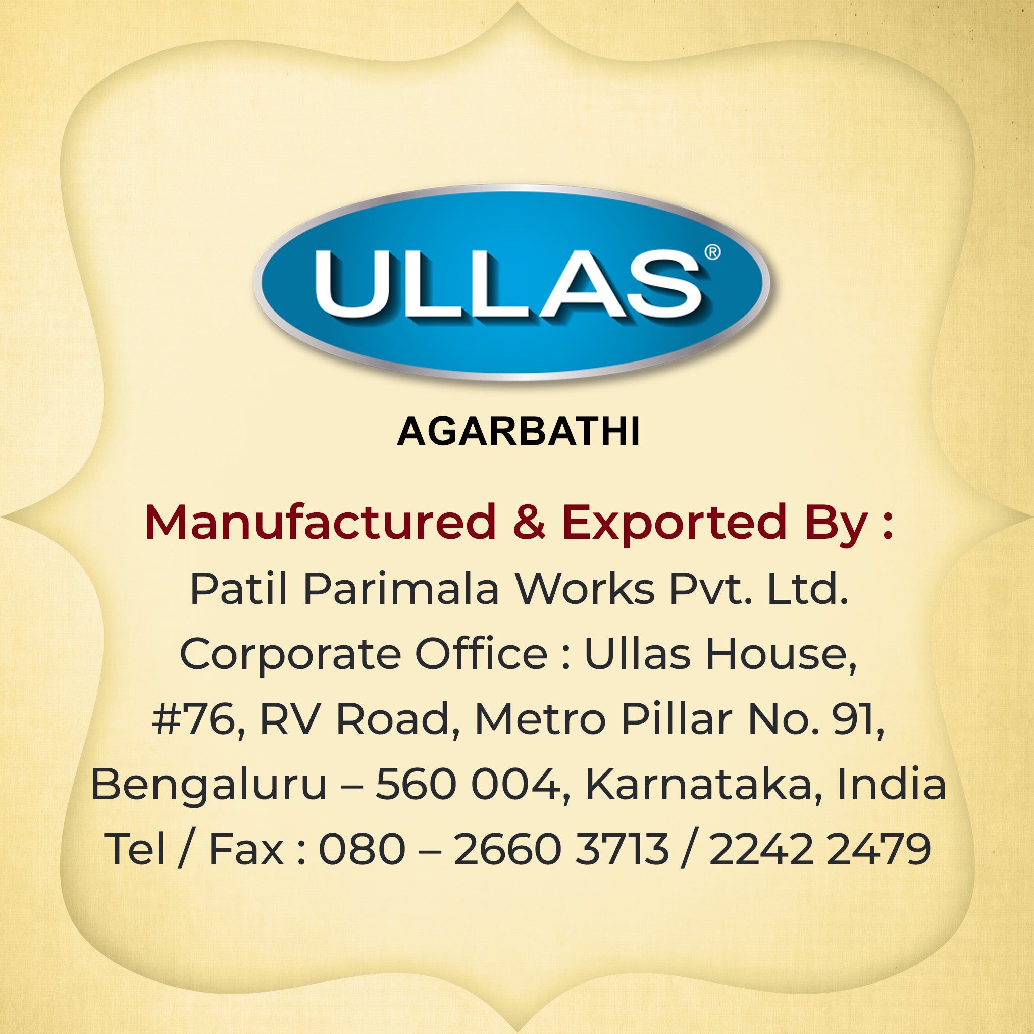 Ullas Vijay Bharath Agarbathi - Incense Sticks with Woody Fragrance (100g)