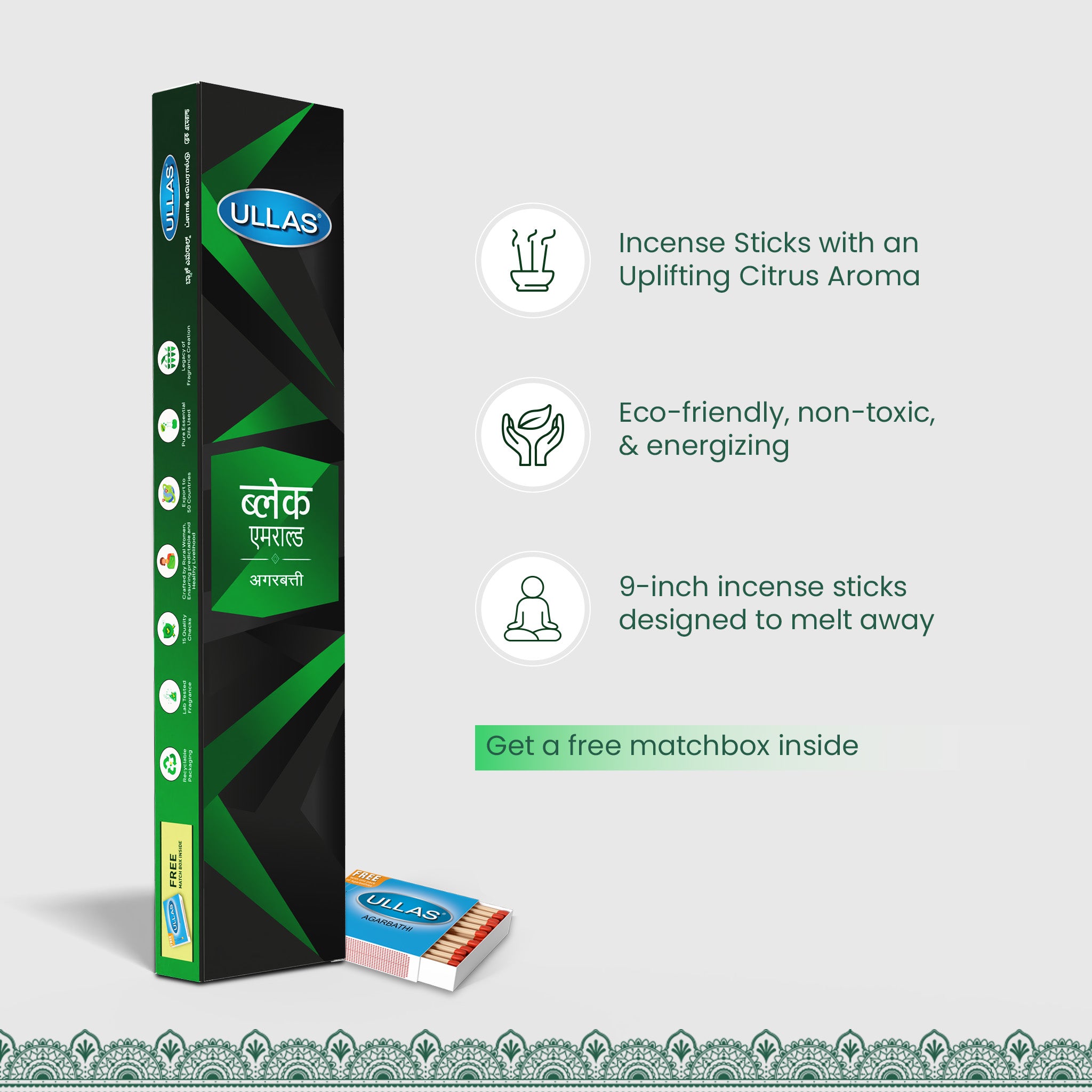 Ullas Black Emerald Agarbathi -  Incense Sticks with Citrus Fragrance (100g )