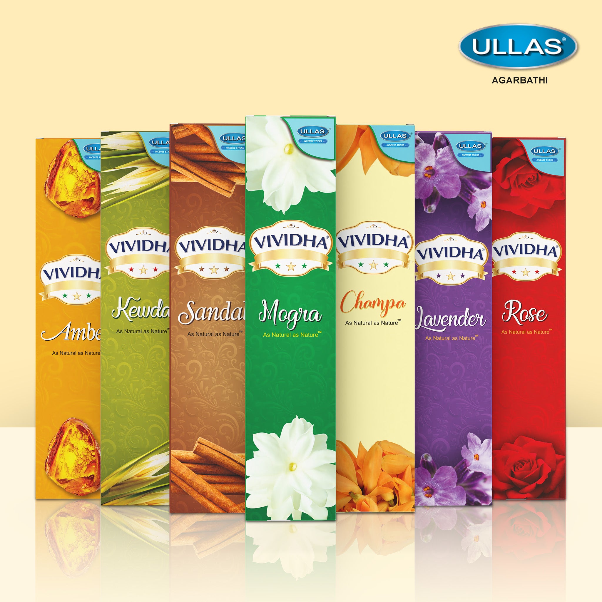 Ullas Vividha Amber Agarbathi - Incense Sticks with Floral Fragrance (100g)