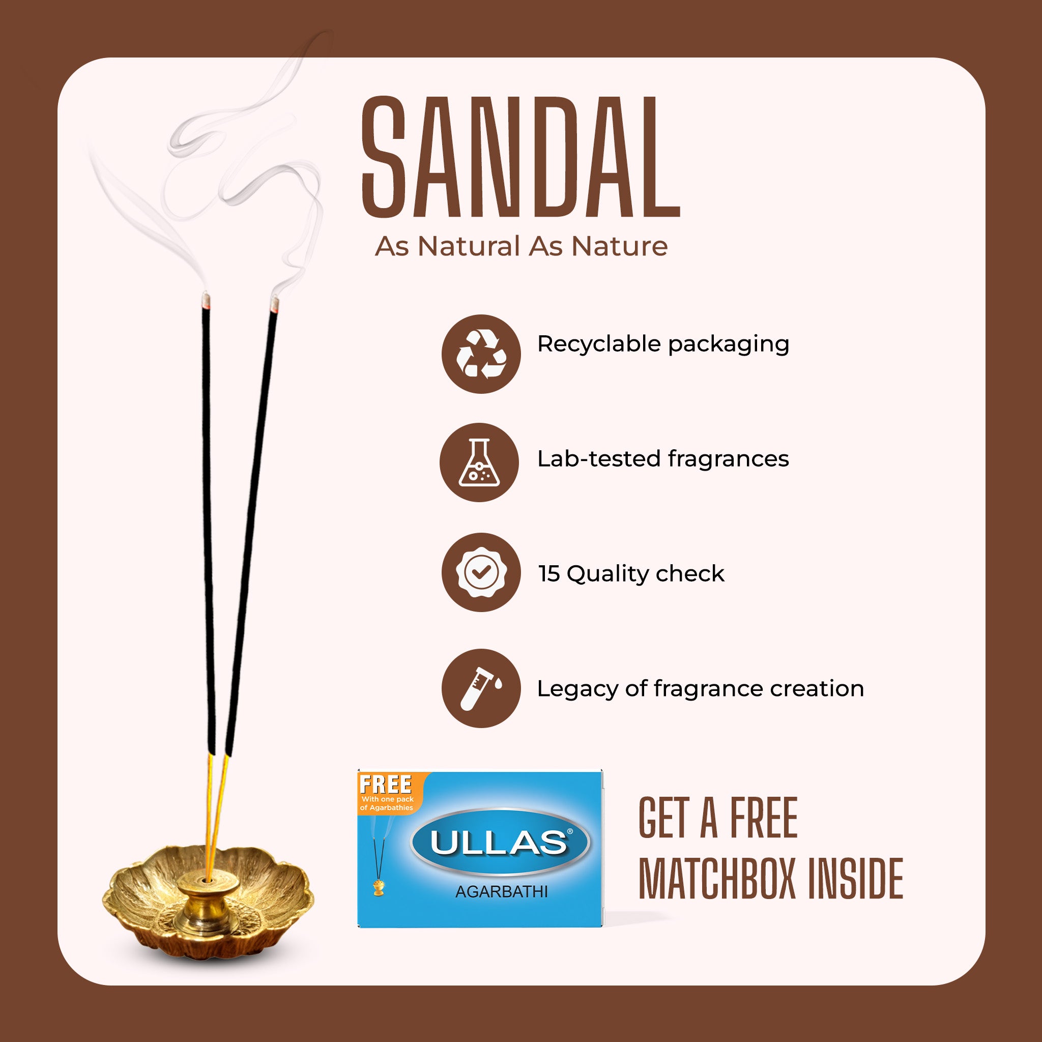 Ullas Vividha Sandal Agarbathi - Incense Sticks with Woody Fragrance (100g)