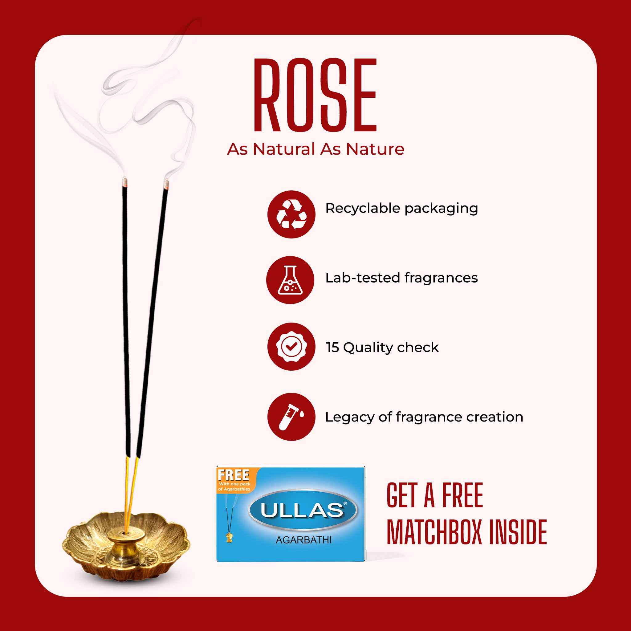 Ullas Vividha Rose Agarbathi - Incense Sticks with Floral Fragrance (100g)