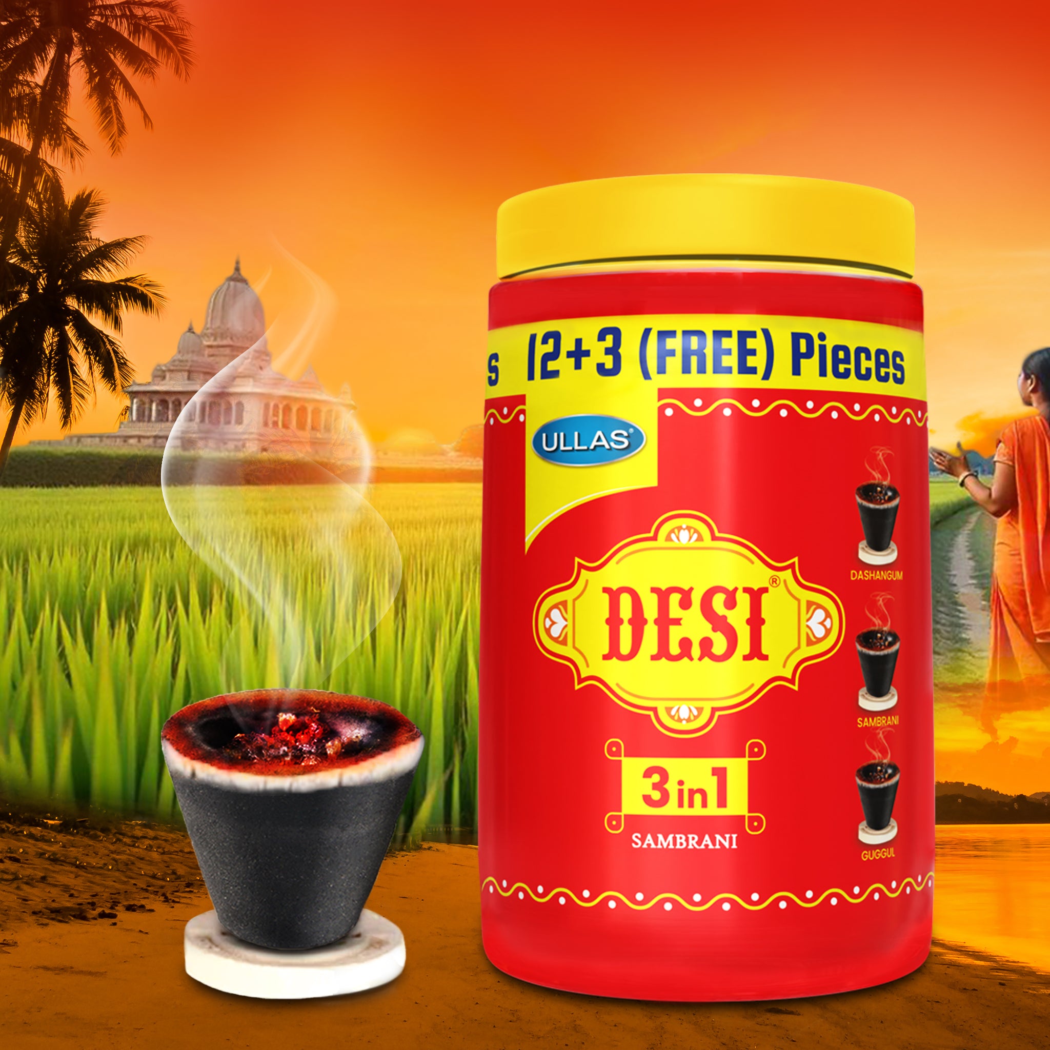 Desi 3 in 1 Sambrani Mini Jar 15 Cups