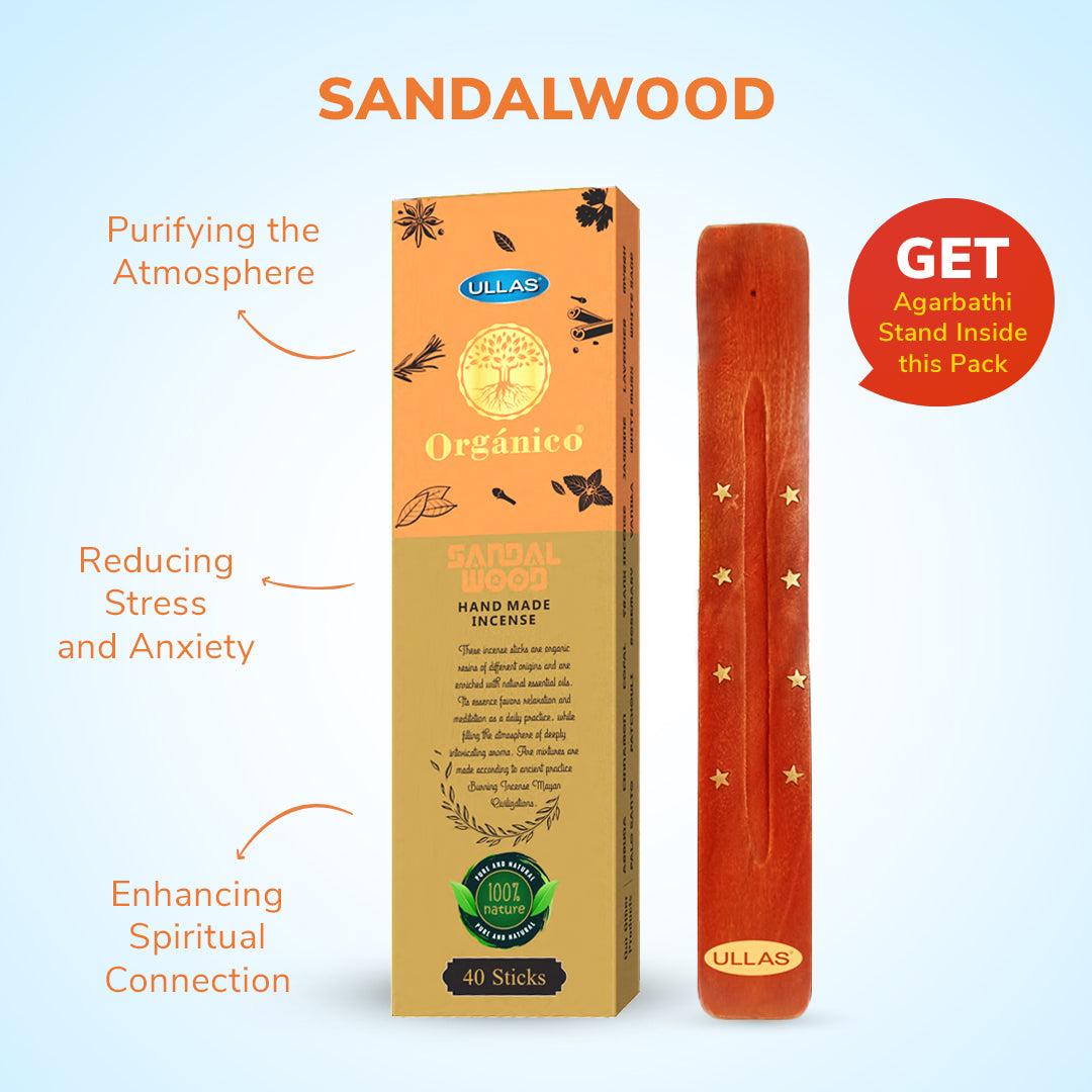 Ullas Organico SandalWood Agarbathi - Incense Sticks with Woody Fragrance (40 sticks)