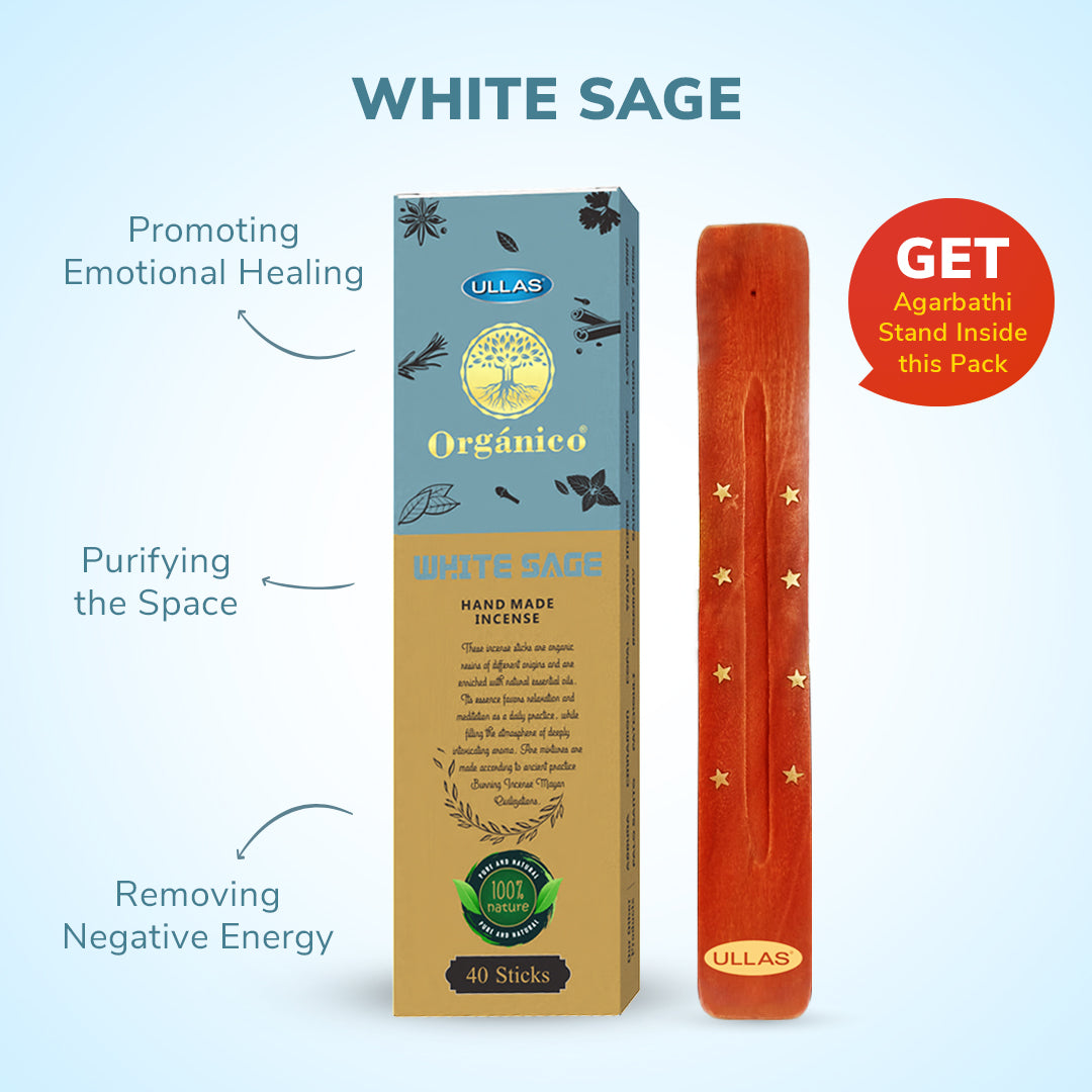 Ullas Organico White Sage Agarbathi - Incense Sticks with Floral Fragrance (40 sticks)