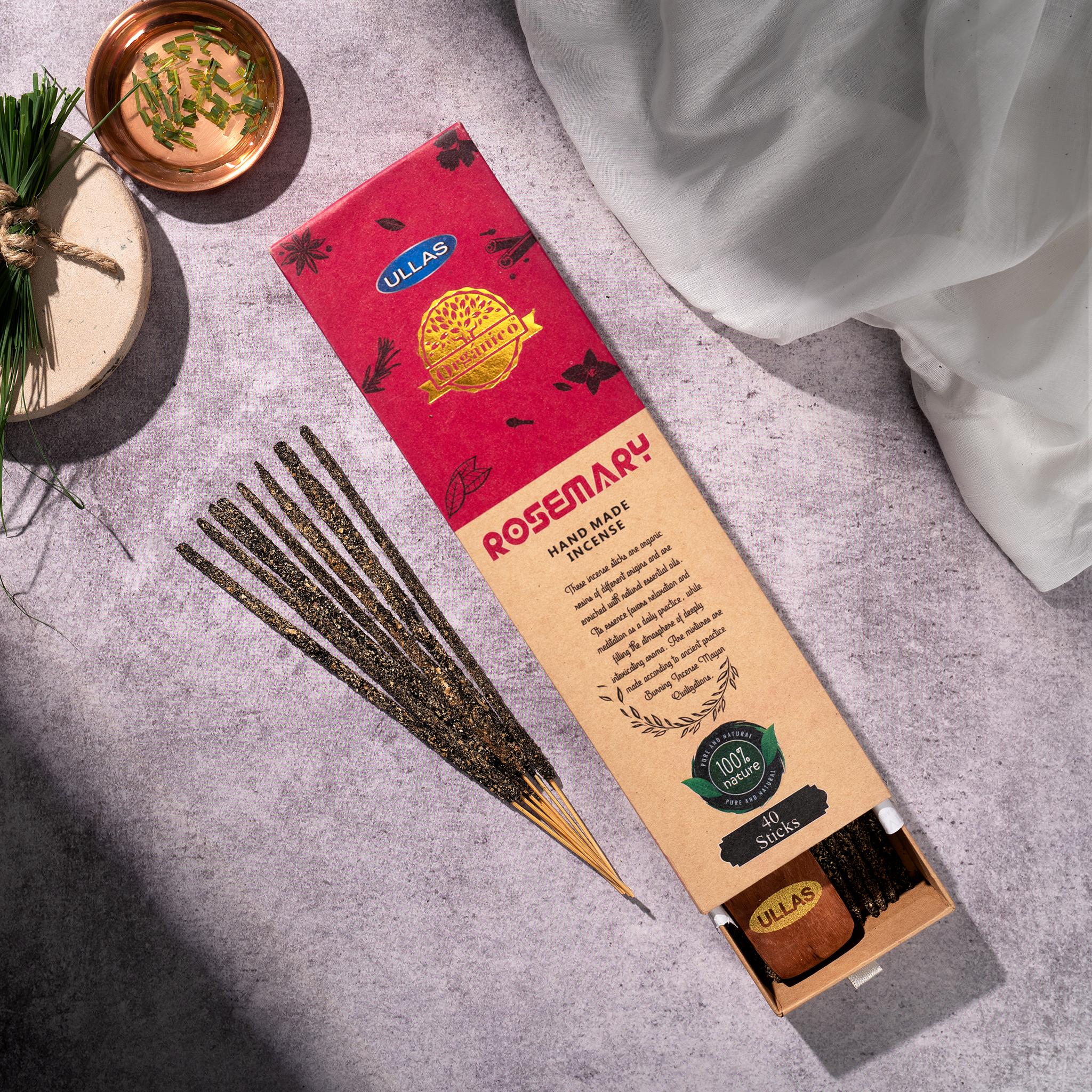 Ullas Organico Rosemary Agarbathi - Incense Sticks with Floral Fragrance (40 sticks)