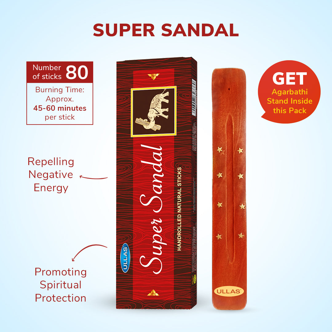 Ullas Super Sandal Agarbatti - Incense Sticks with Woody Fragrance (50g)