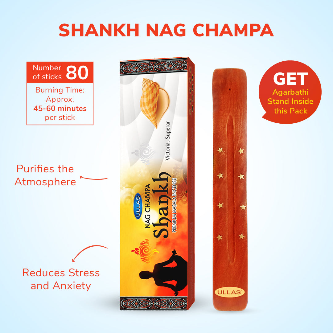 Ullas Shank Nag Champa Agarbatti - Incense Sticks with Woody Fragrance (80 Stick)