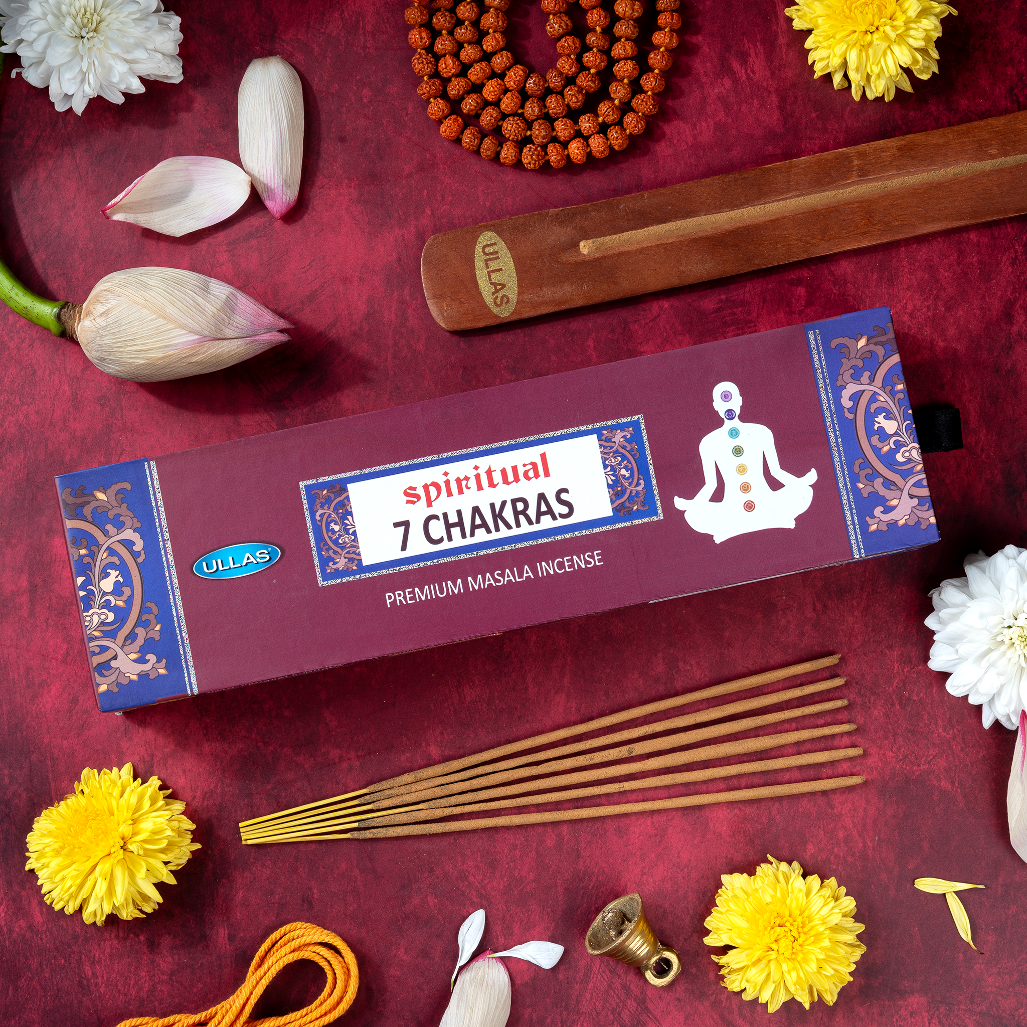 Ullas Spiritual 7 Chakras Agarbathi - Incense Sticks with Earthy Fragrance (80 Sticks)