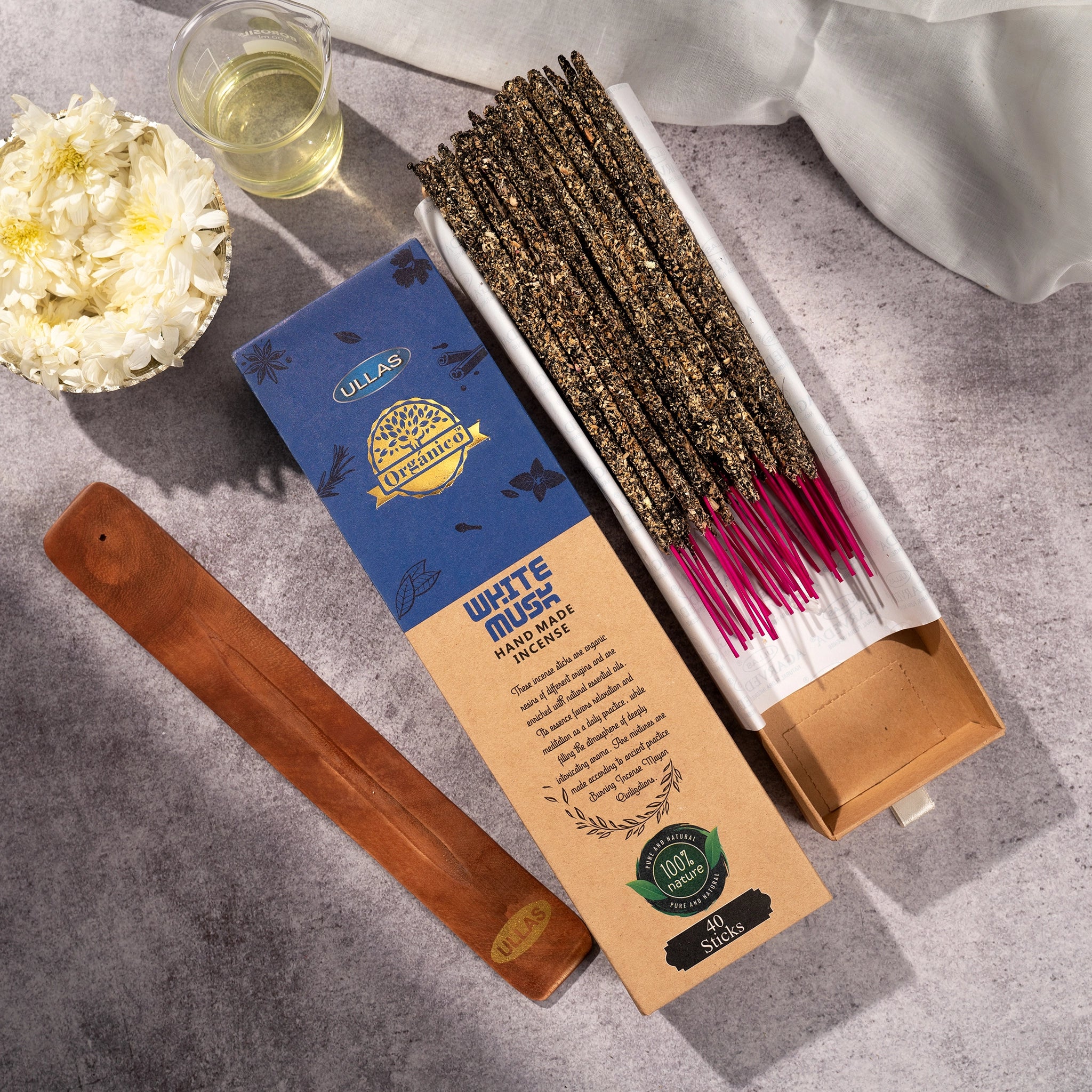 Ullas Organico White Musk Agarbathi - Incense Sticks with Floral Fragrance (40 sticks)